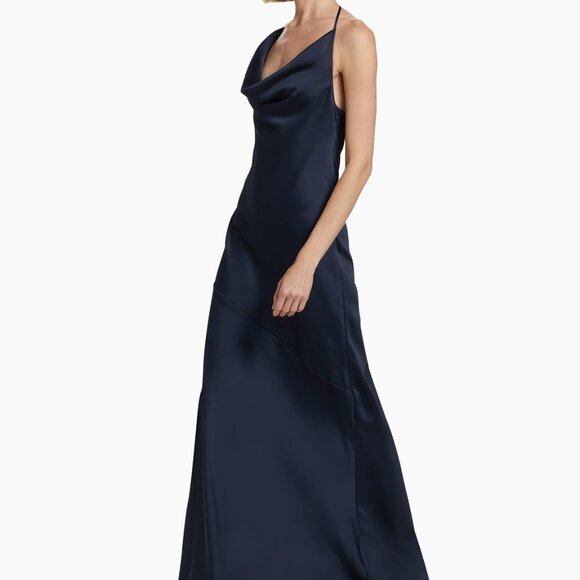 Haleigh Charmeuse Cowl Neck Gown Maxi Dress Navy Blue 6 NWT $595 - Picture 9 of 9